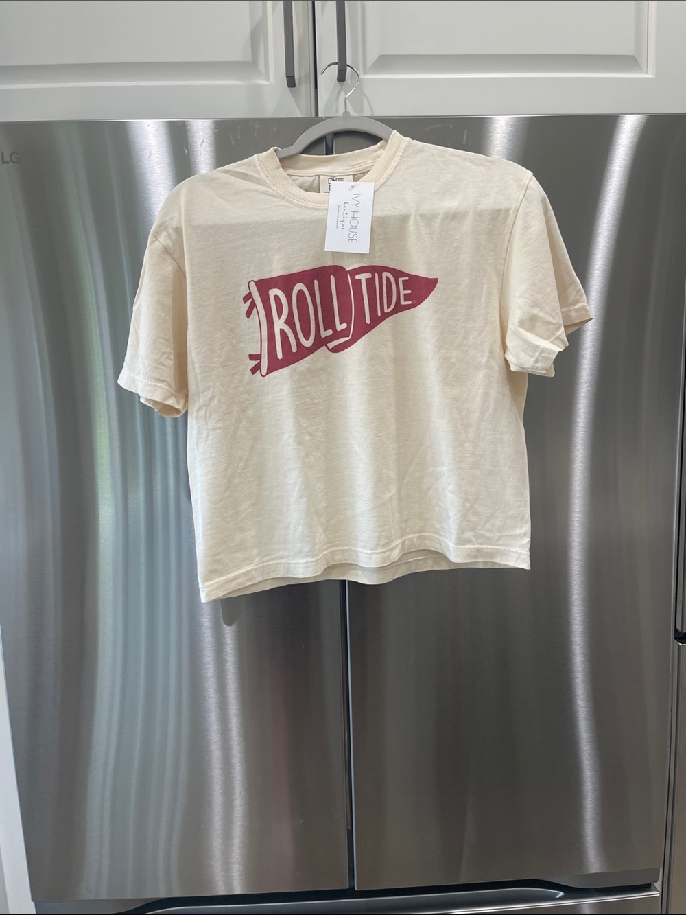 Ivy House Comfort Colors Cream Crop Tee with Roll Tide! Pennant